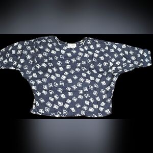 Vintage Char Women's S 100% Silk Monochrome Whimsygoth Patterned Y2K Top